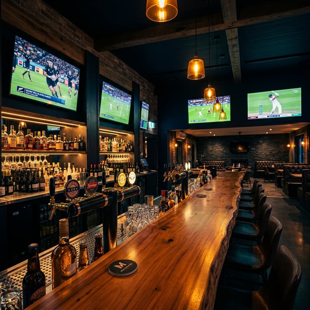 Ruakaka Tavern sports bar interior with big screens
